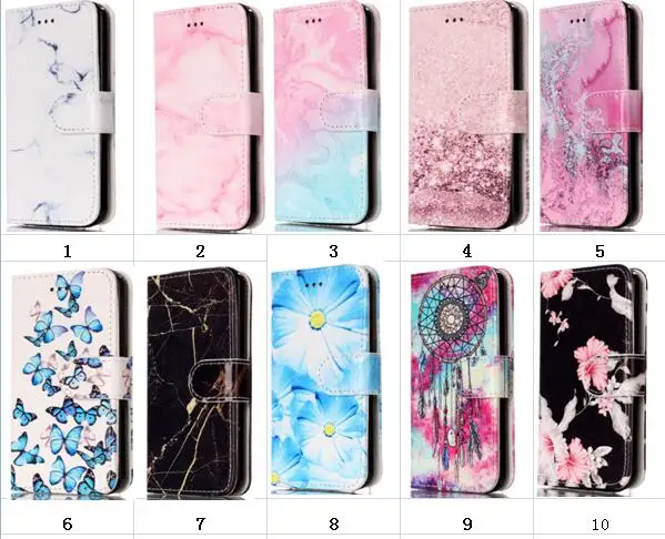 100 шт./лот чехол кошелек с мраморным рисунком подставкой кожаный + ТПУ для iphone 5G/ 6G