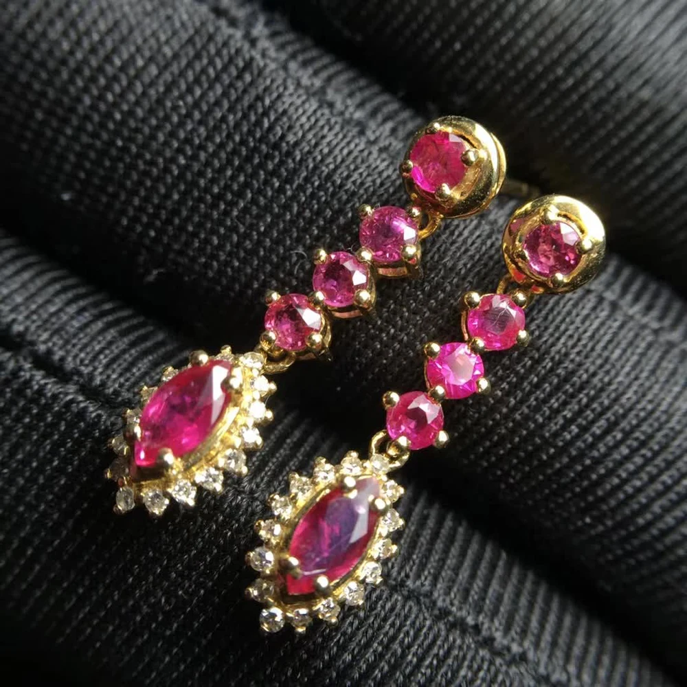 

royal luxury trendy 18k gold South Africa real diamond natural red ruby pendant earrings for women engagement wedding party