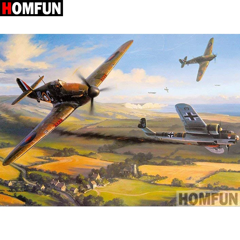 

HOMFUN Diamond Painting "Fighter Scenic" Cross Stitch Custom Photo Diamond Embroidery Square Round Drill Home Decor A08181
