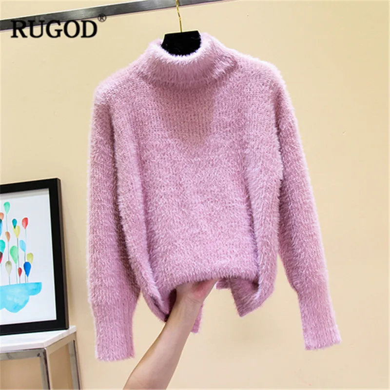 RUGOD 2019 New Turtleneck Cashmere Sweater Women Solid Long Sleeve Dense Knitwear Pullover Female Soft Warm Sweaters Tops | Женская