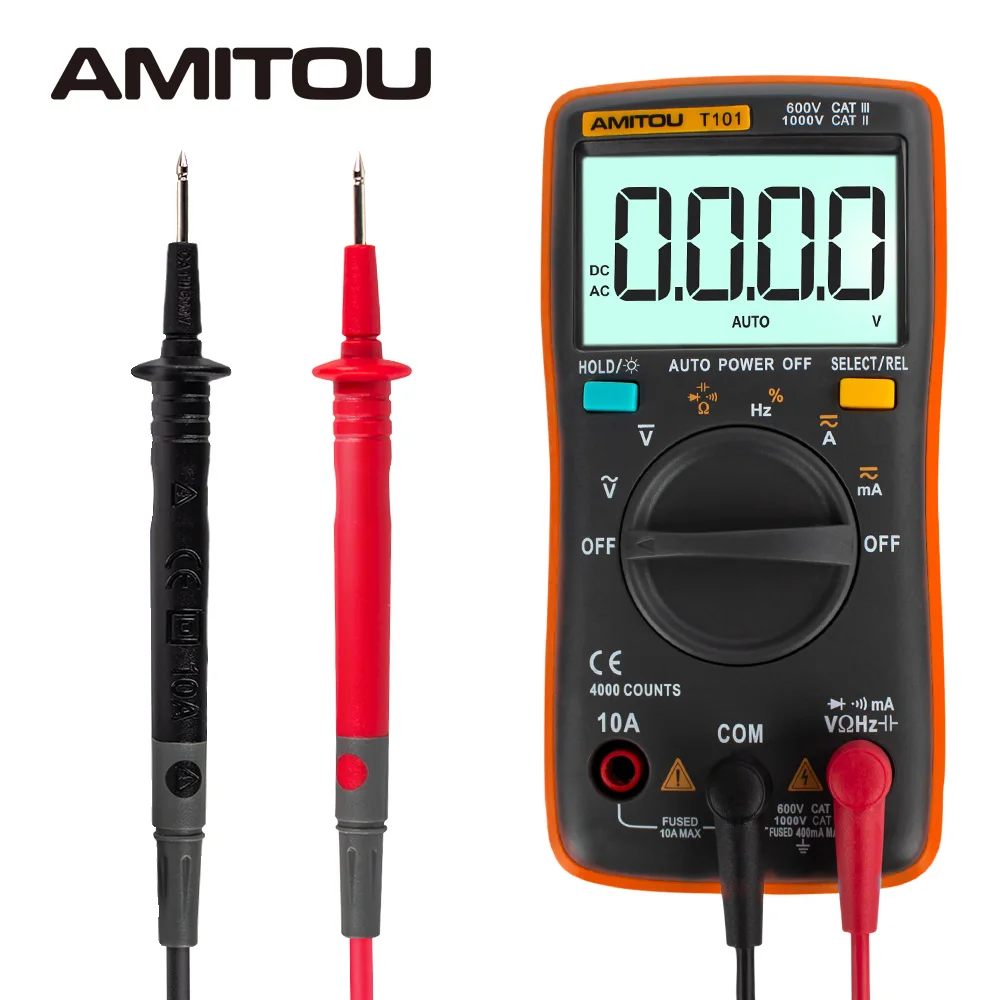 AMITOU T101 ЖК-цифровой мультиметр AC/DC напряжение тока миллиампер сопротивление частоты зуммер преобразования тестер Оранжевый