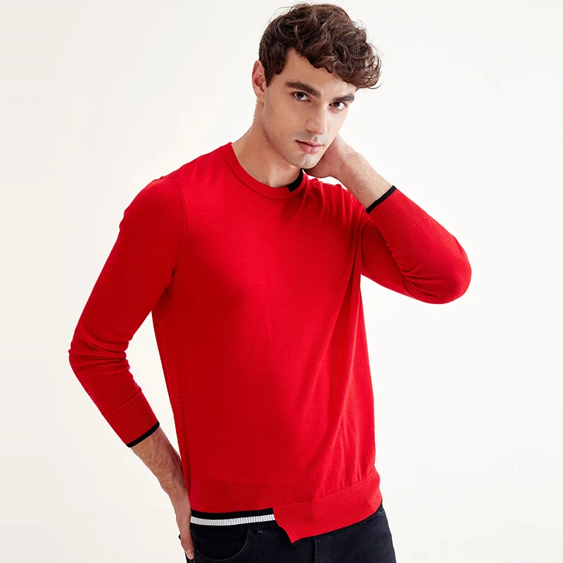 ZHILI Men's 100% Wool Round Neck Pullover Sweater