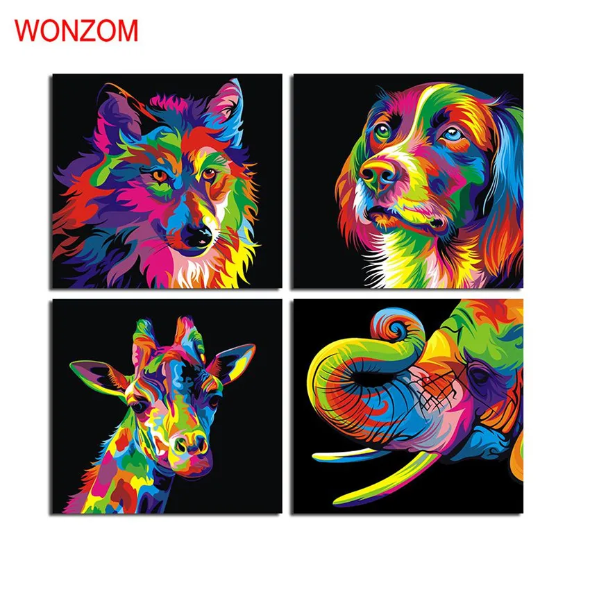 Настенная картина с животными 4 панели без рамки | Дом и сад