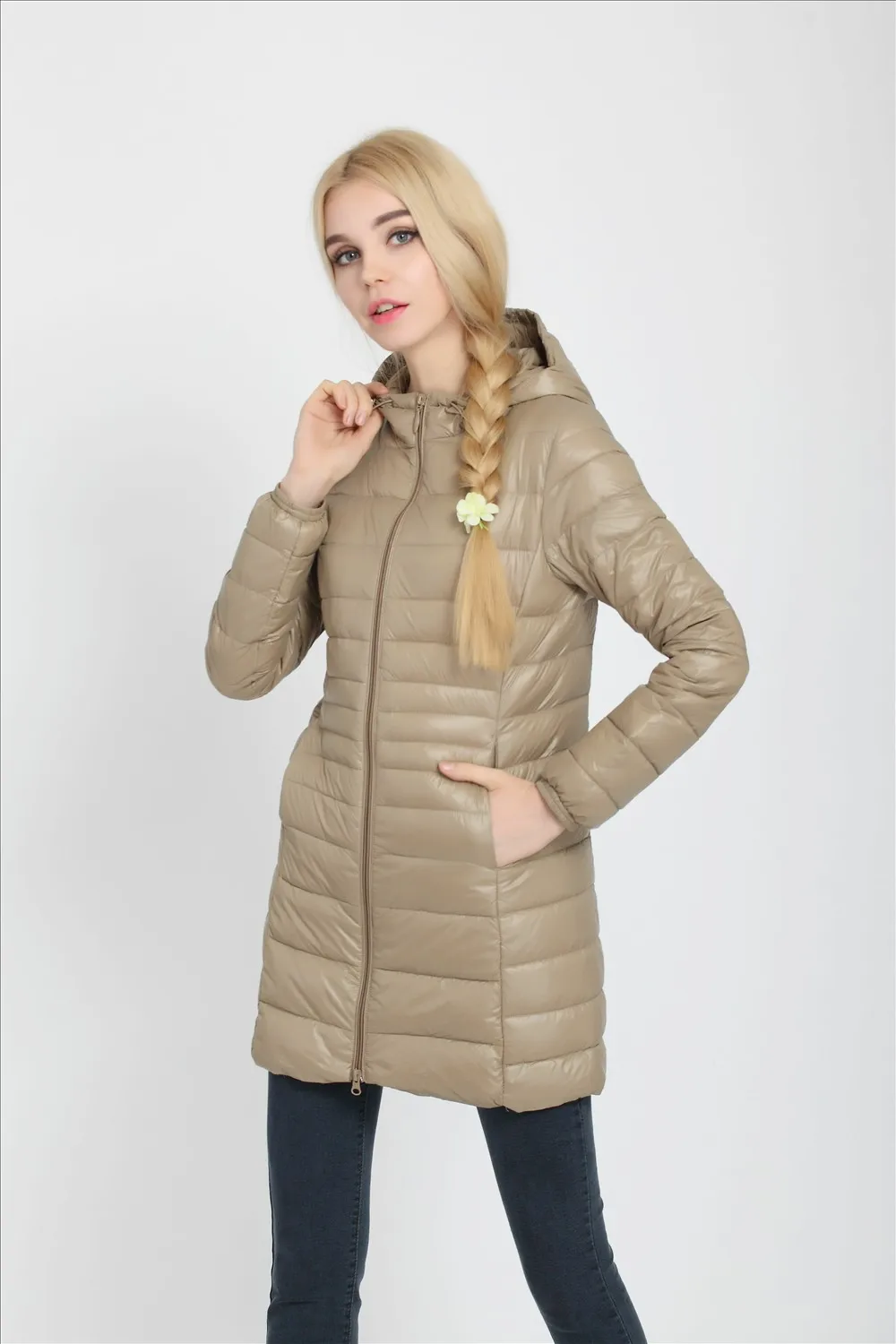 khaki NewBang бренд 7XL 8XL плюс женское пуховое пальто ультра легкий пуховик женский светильник осень зима длинный пуховик с капюшоном - Цвет: khaki