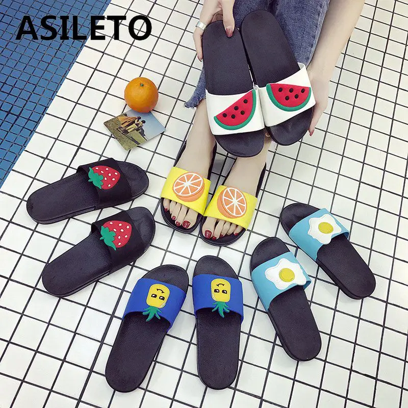 ASILETO/женские тапочки; Уличная обувь с открытым носком и рисунком фруктов; летние Нескользящие повседневные сандалии для девочек; mujer; F668