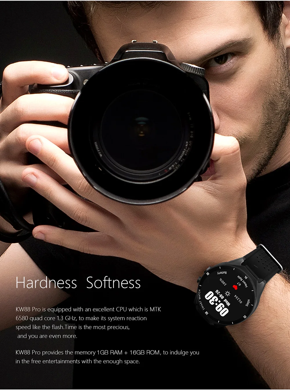 KingWear KW88 Pro 3g gps wifi Смарт-часы телефон Android 7,0 MTK6580 четырехъядерный 1 Гб 16 Гб 2,0 МП камера видео вызов спорт для мужчин