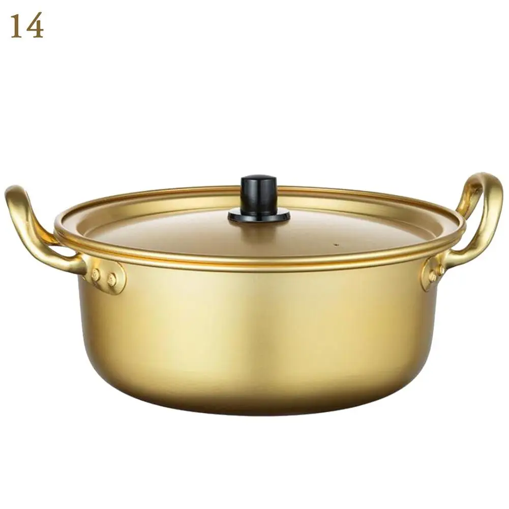 14cm Korean Ramen Noodles Pot Yellow Aluminum Soup Pot With Oxidized Coating Fast Heating Cooling For Kitchen Supplies - Color: 14cm