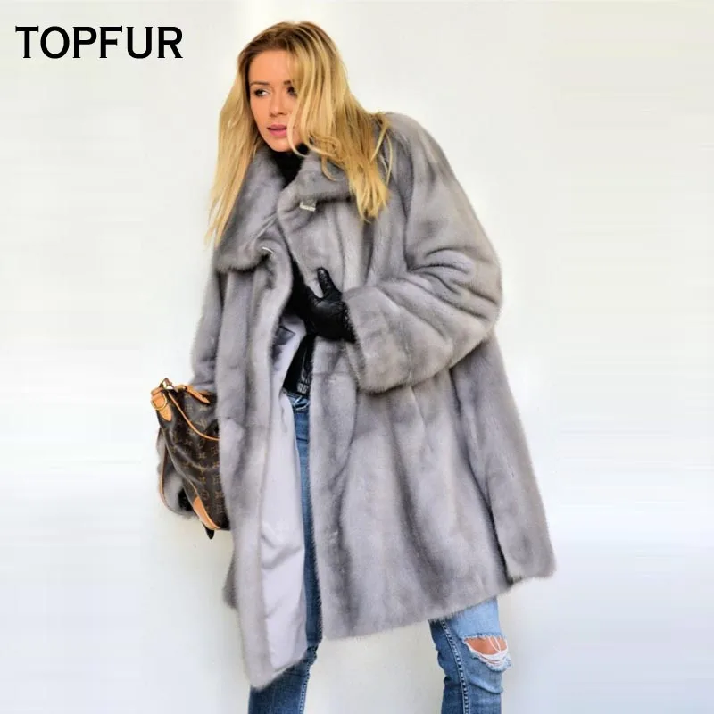 Новое поступление шуба TOPFUR из натурального меха норки женская серого свободная