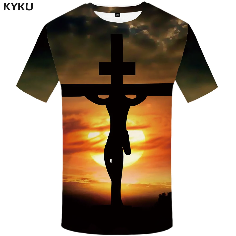 

KYKU Jesus T Shirt Men Character Tshirt Moon 3d Print T-shirt Hip-hop Tee Cool Mens Clothing 2018 New Summer Casual Hipster Tops