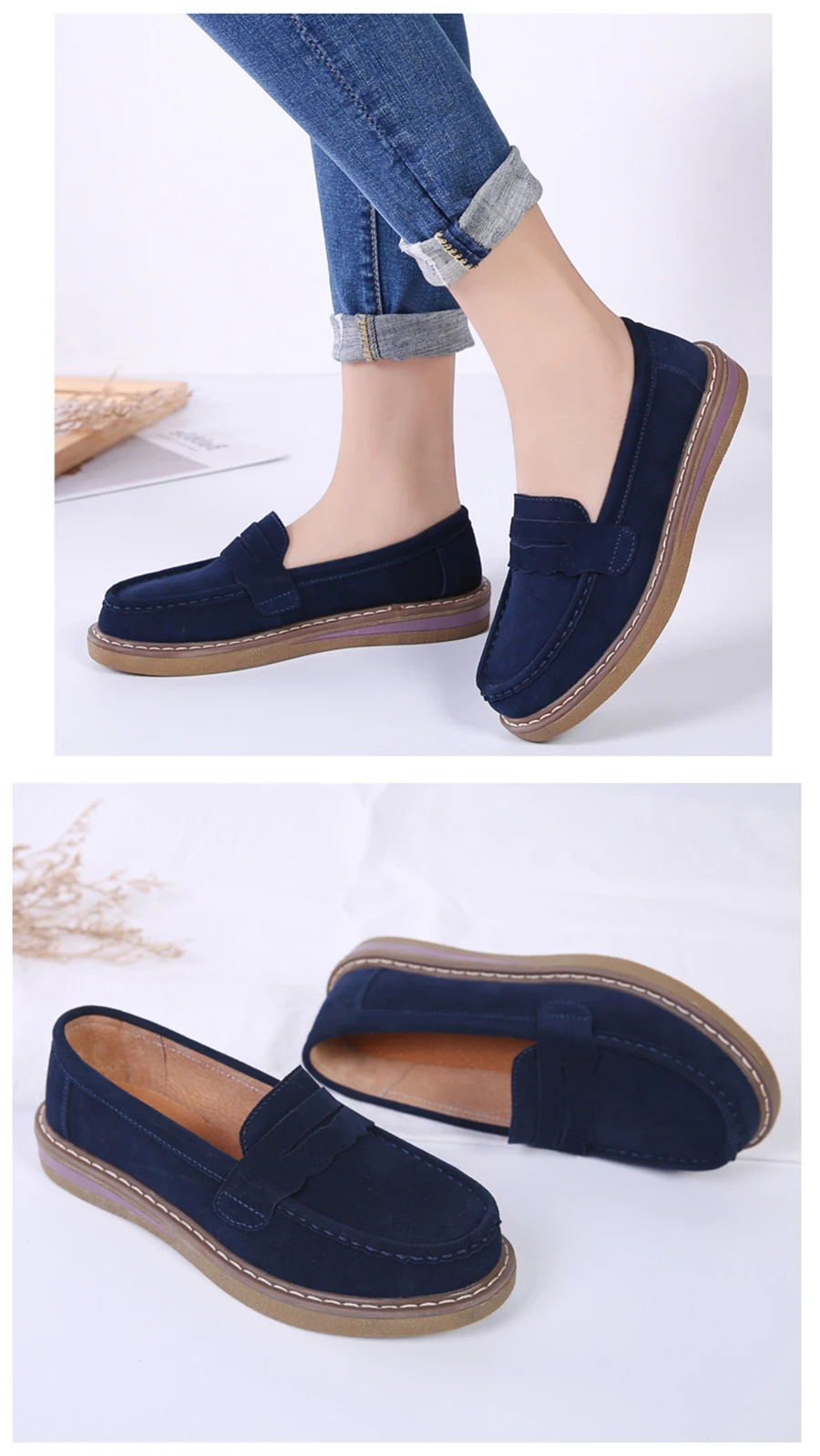 CEZZA/ весенние женские лоферы на плоской подошве, Кожаные Замшевые Туфли-оксфорды без шнуровки для женщин, мокасины на толстой мягкой подошве, Chaussure Femme