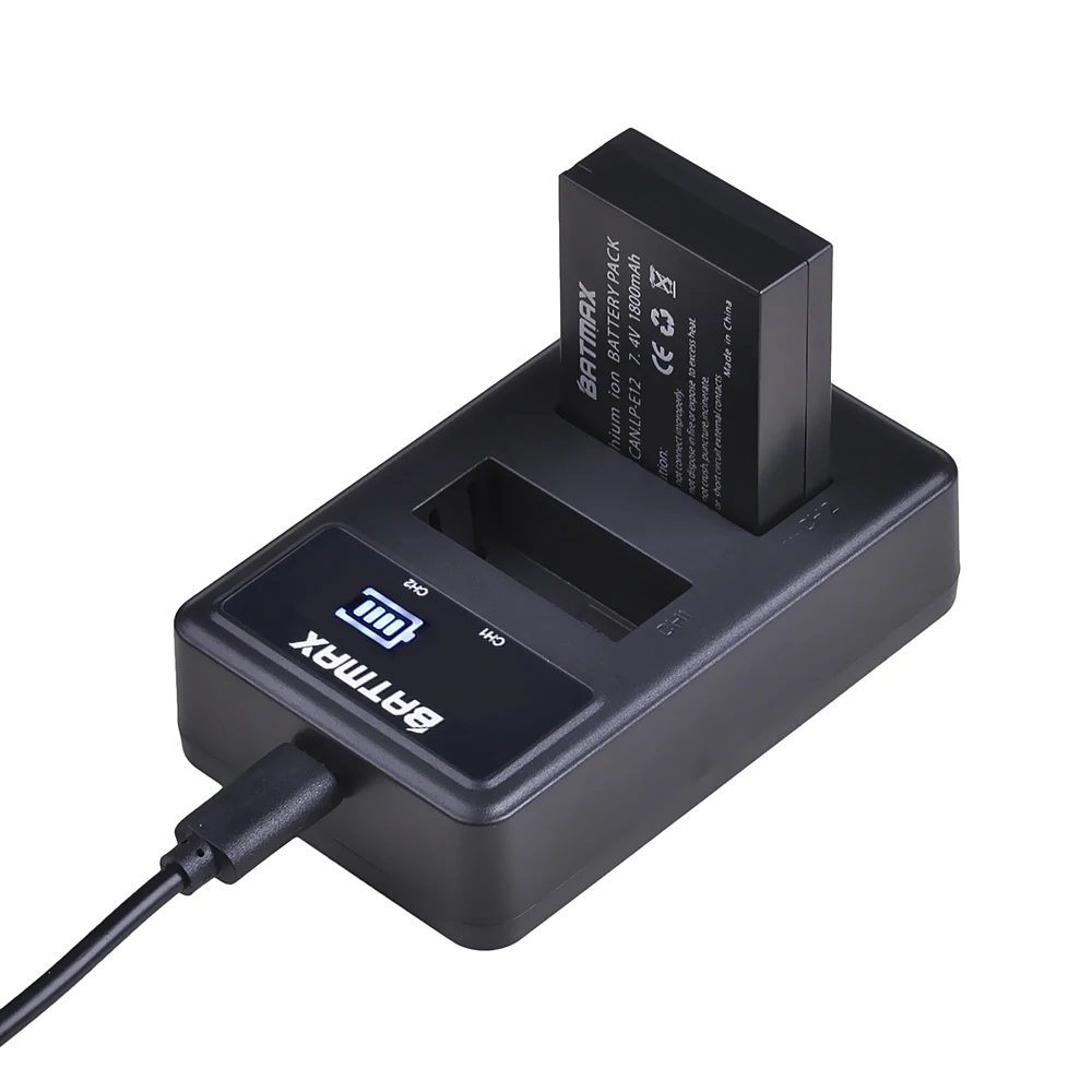 Batmax 2 шт. 1800 мАч LP E12 LPE12 батарея + светодиодный двойной USB зарядное устройство для