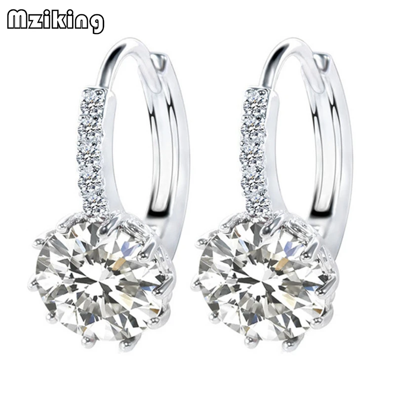

Mziking 2018 New Luxury Ear Stud Earrings For Women Round With Cubic Zircon Earings Charm Flower Earrings Wedding Jewelry Gift