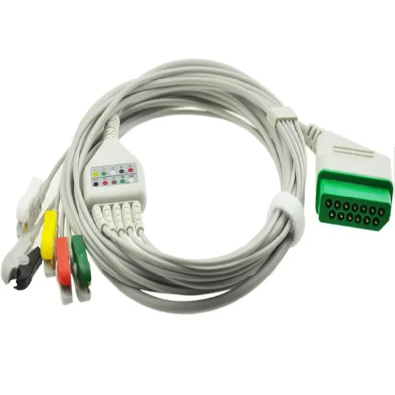 Подходит для NIHON KOHDEN BSM 2300 Life Scope Patient Leadwire ECG Cable Rectangle 12Pin 5 Leadwires clip End TPU|Монтажный