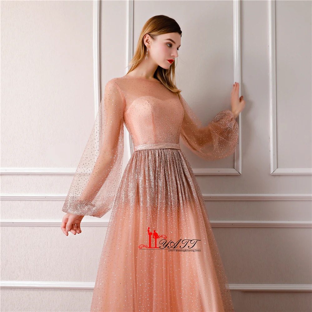 LIYATT 2018 New Collection Arrival Dusty Pink Shinny Vintage Arabic Princess Long Sleeves Formal Evening Prom Dress Women Gowns | Свадьбы и