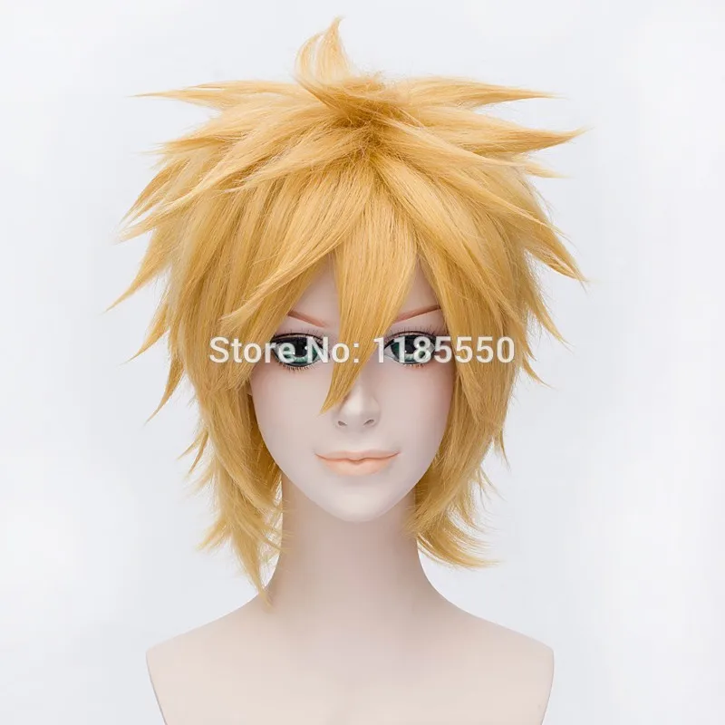 Hot Sell!!! Hot!! Naruto Uzumaki Cosplay Wig Cheap Golden Short Anime Hair Synthetic Wigs Heat Resistence+A wig cap |