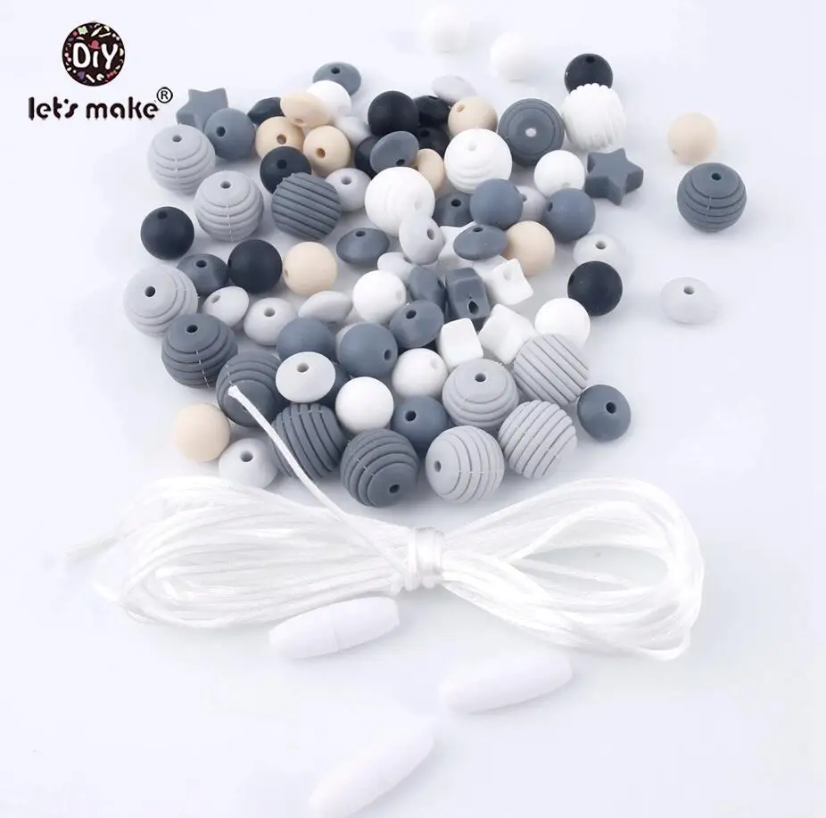Black silicone beads Silicone Beads 100pcs Screw Thread Carved Shaped Silicone Teether Beads Mini Star DIY Nursing Jewelry Accessories Beads Set - Цвет: Black silicone beads