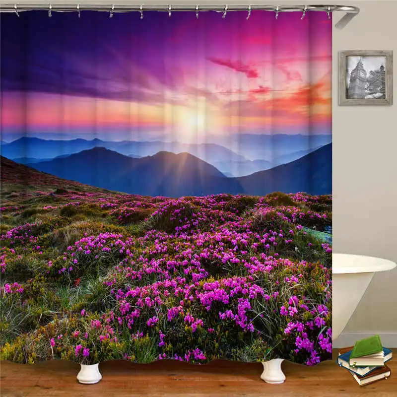 

Kinds Of Flowers bathroom Shower Curtain Fabric Liner with 12 Hooks 72Wx80H inch Waterproof and Mildewproof