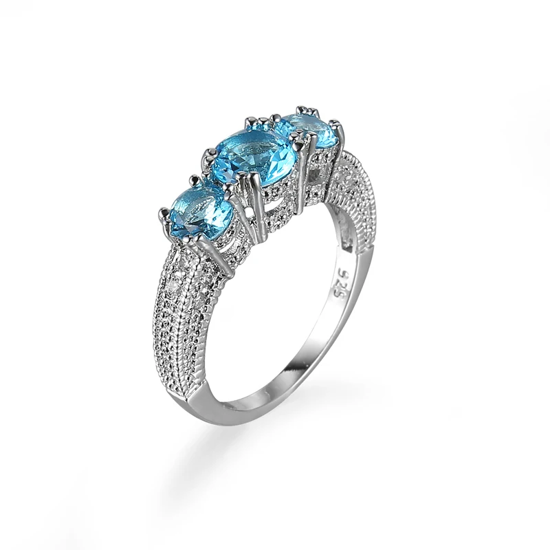 ДОБРОВОЛЬНОЕ Марка Романтический Crown Кольца Ювелирные Изделия Ocean blue циркон