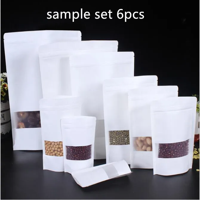 6 шт./компл. белый из крафт-бумаги с замком ЗИП-Лок мешок набор образцов для