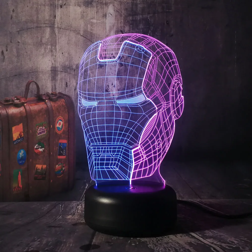 Marvel железный человек голова новинка 3D светодиодный ночник светильник RGB 7