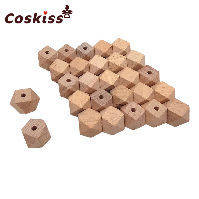 Cuentas de madera de haya Natural, 10mm, geom&eacute;tricas, hexagonales, para bricolaje, mordedor de beb&eacute;, 50 Uds.-0
