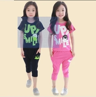 Free shipping 2014 children summer suit Short-sleeved cotton of the girls Children's wear new cuhk children's clothes | Мать и