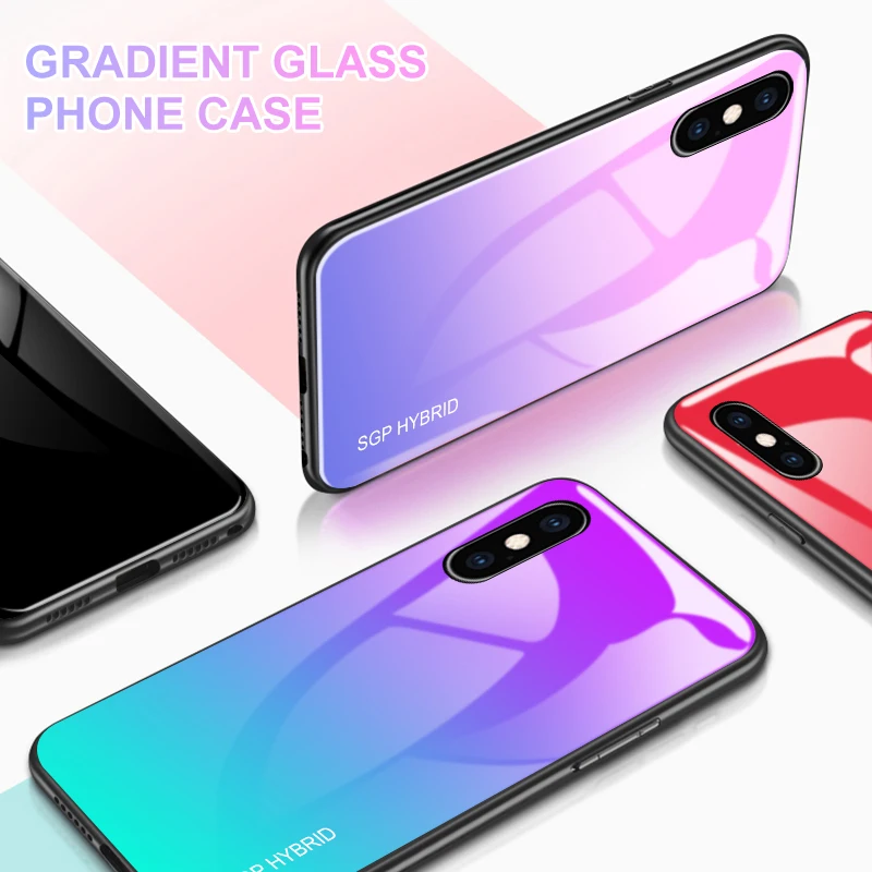 Градиентный чехол Aurora из закаленного стекла для iphone XS Max XR X 8 7 6 S plus sx sr роскошный