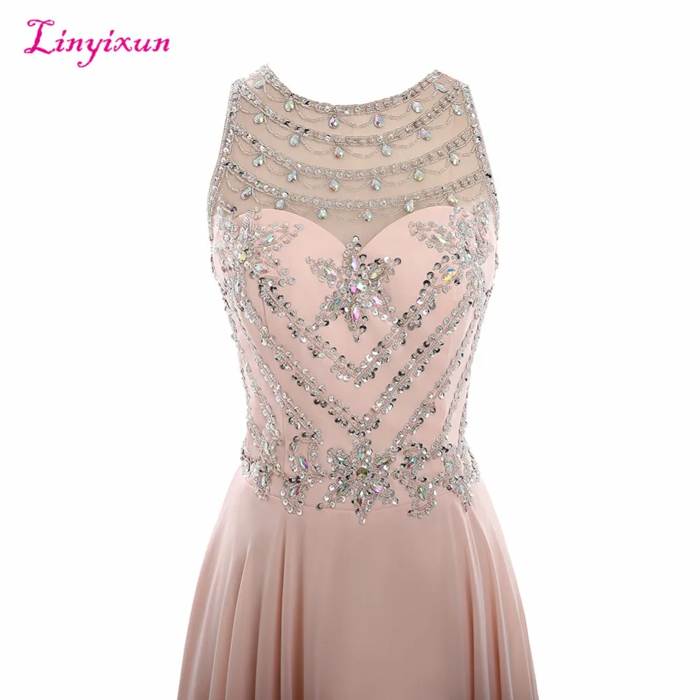 Розовое длинное платье Linyixun с блестками и бусинами на молнии|prom dresses 2017|prom dresseslong
