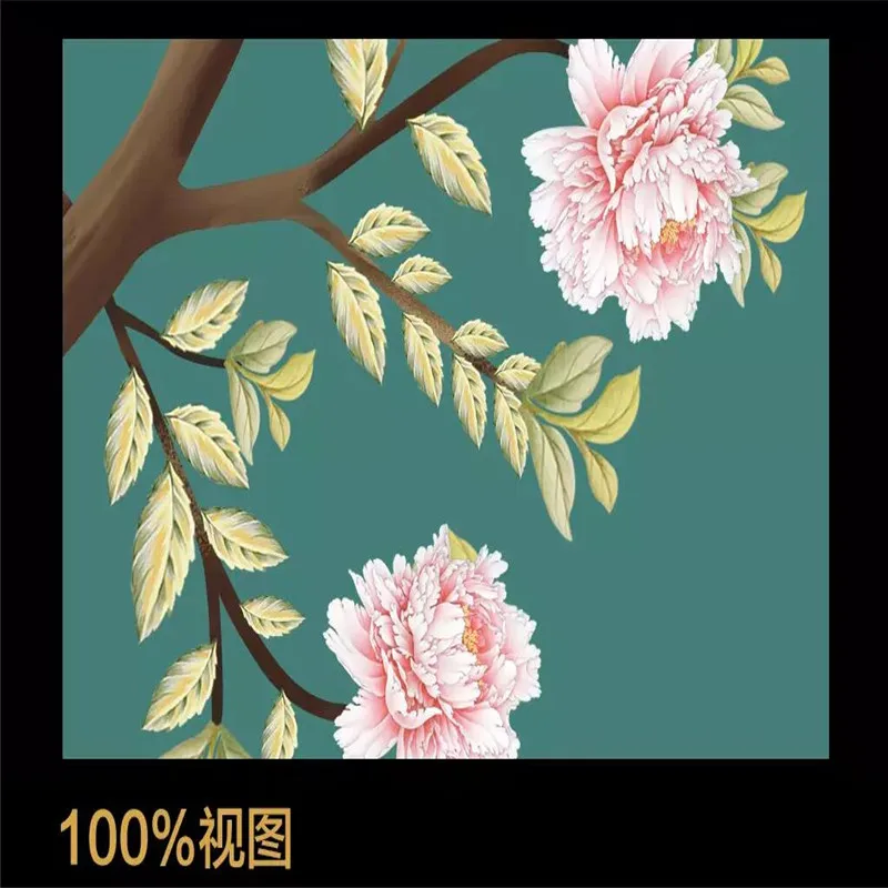 Hand-painted peony flowers and TV sofa wall professional production murals wholesale wallpaper mural poster photo |