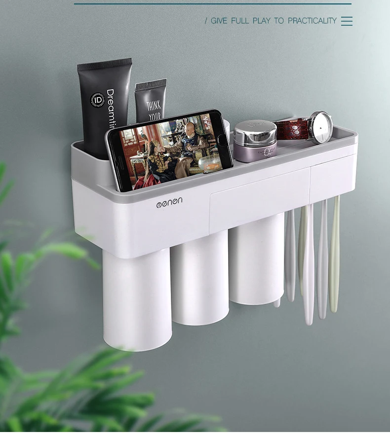 Креативное магнитное настенное крепление, инструменты для ванной комнаты, стойка для хранения зубных щеток, держатель с диспенсер для зубной пасты для ванной, набор аксессуаров