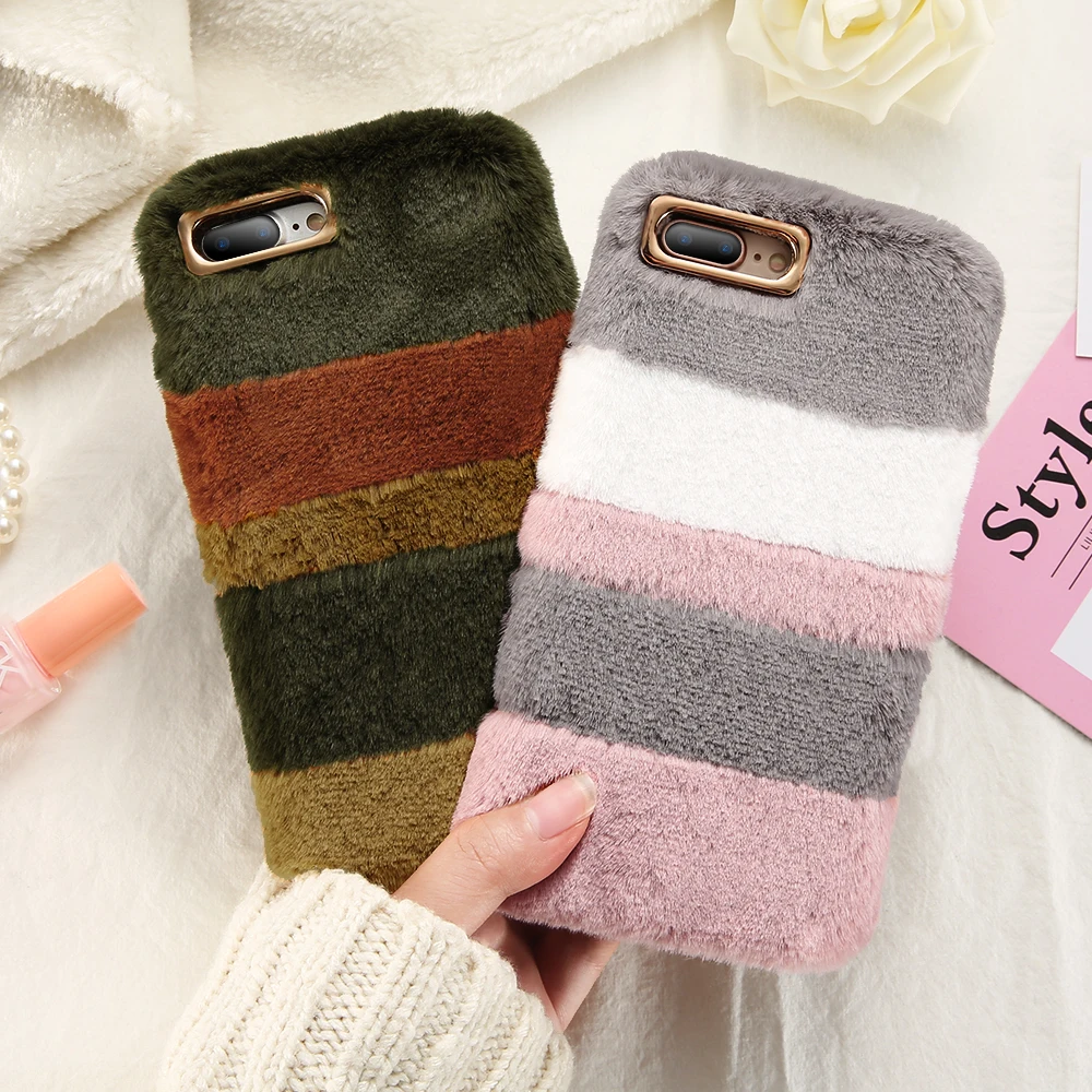 Kisscase Плюшевый чехол для iPhone 6S 6 7 8 Plus Cover Colorful Fluffy Fur Soft Phone Shells X 5S 5 SE Чехлы Fundas Coque на