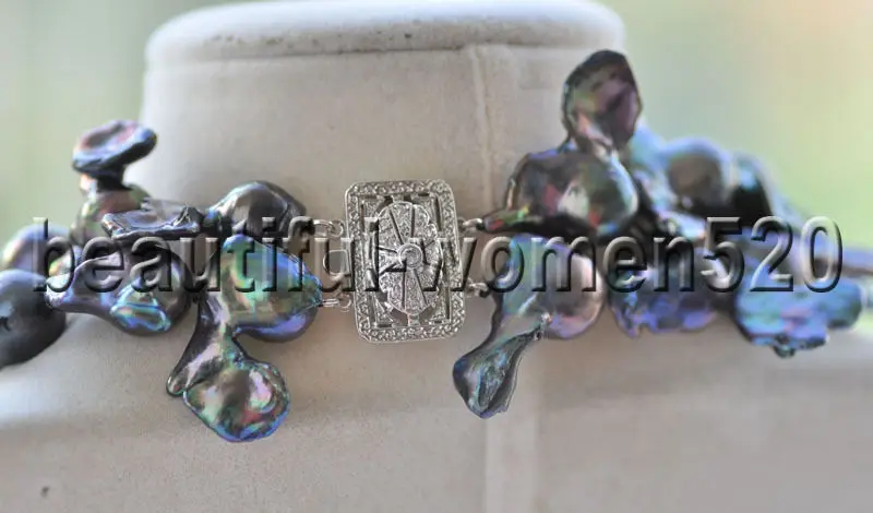 

Z8580 2Strands 28mm Black BAROQUE KESHI REBORN PEARL NECKLACE CZ 17inch