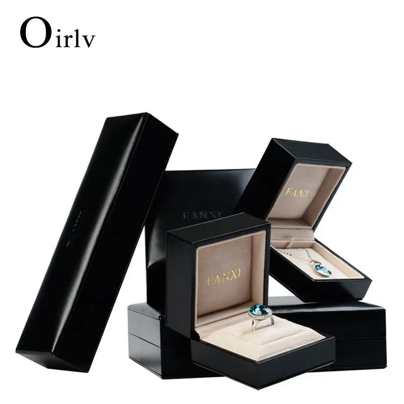 

Oirlv Free Shipping Black Pu Leather Storage Balck Box Ring Earring Gift Storage Packing Case Exhibition Showcase