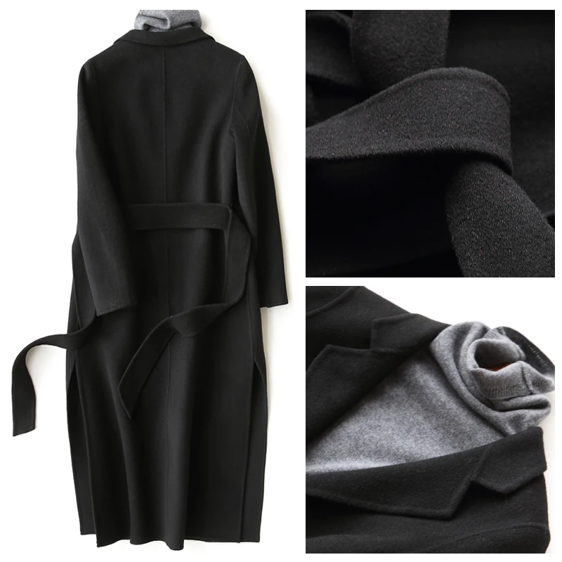 

Women Wool Coat 2020 Autumn Winter Casual Adjustable Waist Belt Long Sleeve Ladies Double Side Woolen Coat Long Outerwear Women