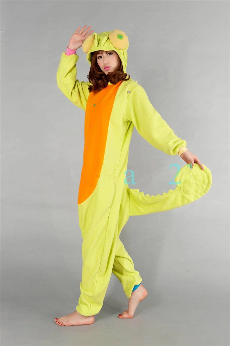 Cartoon Anime Animals chameleon Lizard Onesie Halloween Cosplay Reptiles onesies Adult Women Men's Pajamas sleepwear jumpsuit |
