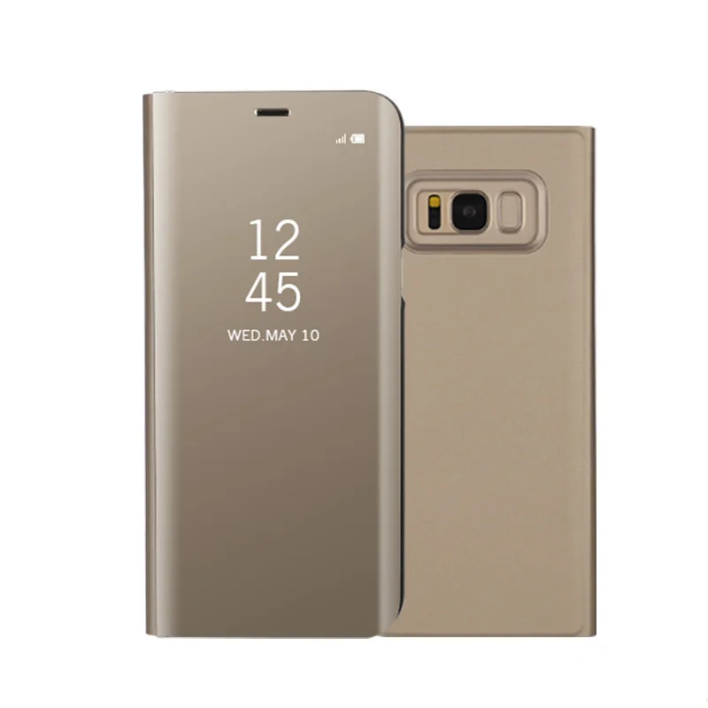 Gold Флип-чехол с зеркалом для samsung Galaxy S8 S9 S10 плюс S10E Note 8, 9, 10, A5 A7 J3 J5 J7 Pro A6 A8 J4 J6 J8 пленка для экрана с четким изображением - Цвет: Gold