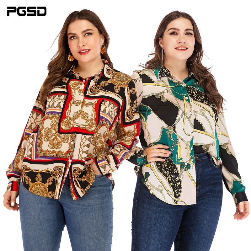 Женская Офисная рубашка на пуговицах PGSD Повседневная большого размера с длинным