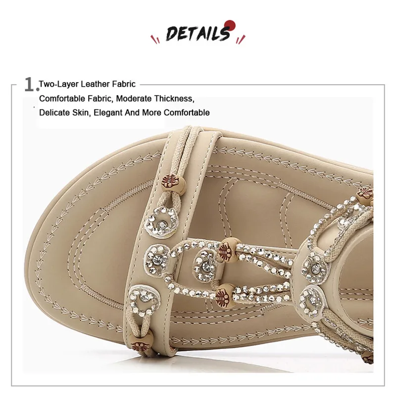 MVVJKE Women Sandals New Flat Sandals Women Summer Bohemia Style Rhinestone Comfortable Beach Shoes Women Plus