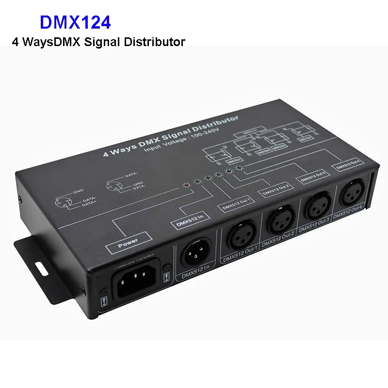 Сплиттер усилителя DMX124 DMX512 Репитер сигнала DMX 4 канала выходных порта