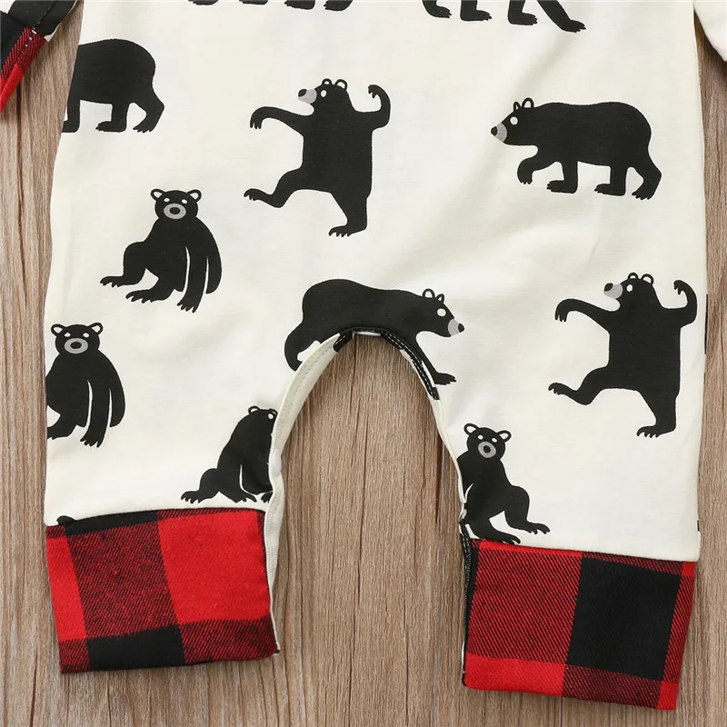 

Newborn Kid Baby Boy Girl Clothes Jumpsuit Romper Playsuit Outfit Long Sleeve Animal BEAR Plaid Patchwork Romper One-piece 0-24M