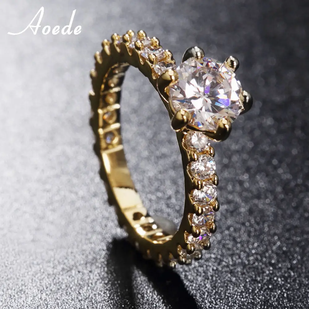 Кристалл Обручение кольца для Для женщин со стразами элегантные золотые Цвет
