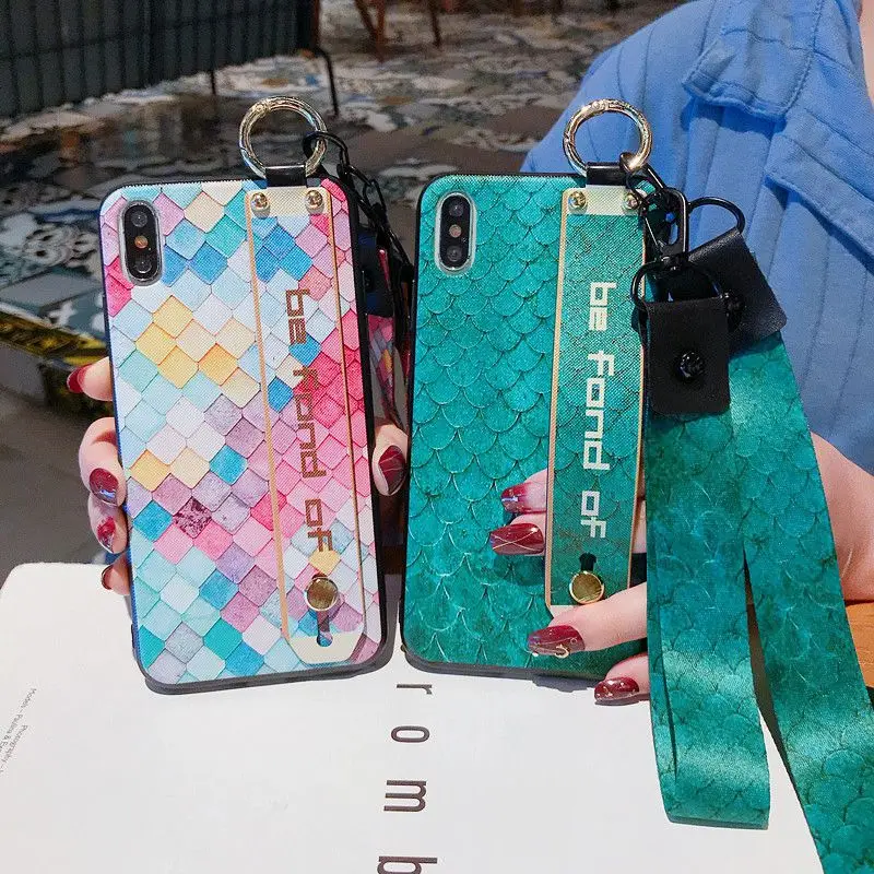 Case for IPhone X XR XS Max 7 8 6 6splus 8plus 7plus Fish Scale Wristband Bracket Function Phone Back Cover Coque Capa |