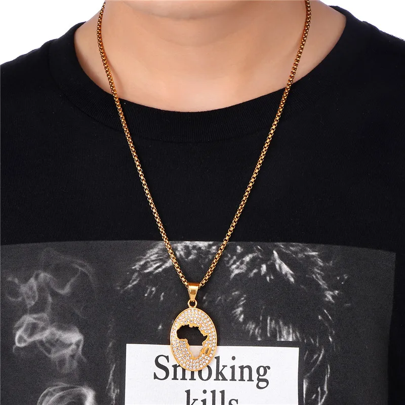 Bling Iced Out Кристалл полый кулон карта цепочки и ожерелья геометрический Овальный