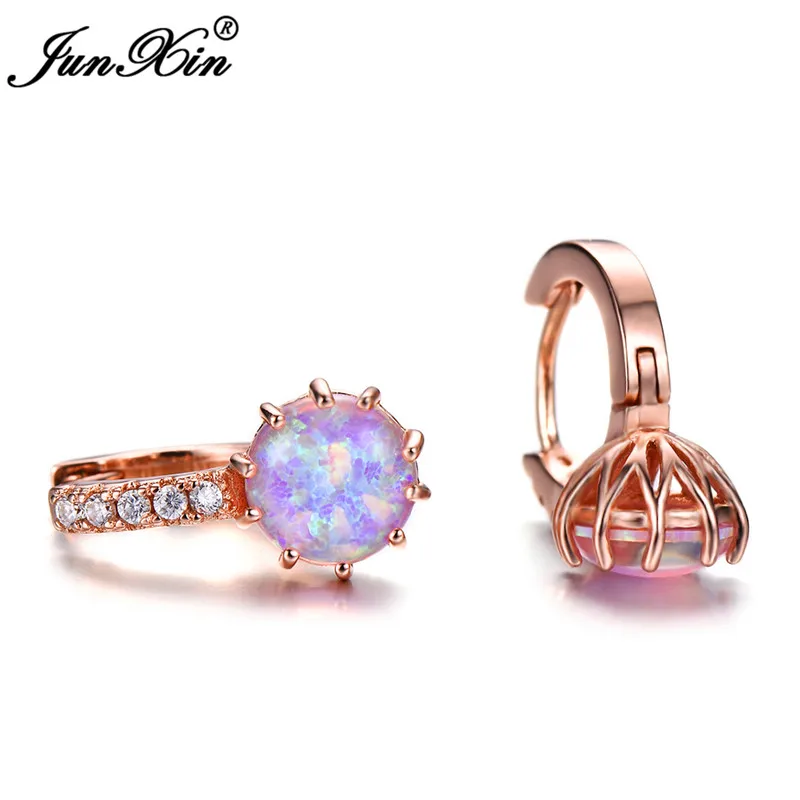 Rose Gold Purple Модные женские круглые серьги-кольца Boho, серебряные Свадебные украшения 925 пробы, белые синие пожарные серьги с камнями-опалами для женщин - Окраска металла: Rose Gold Purple