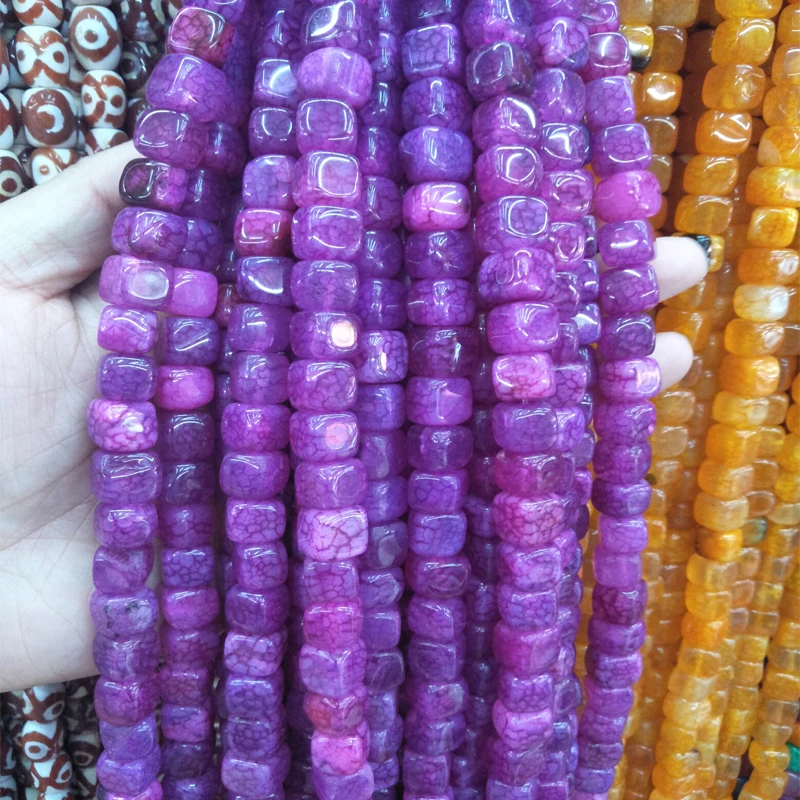 

8mm 15"/Strand Natural Colorful Raw Cracked Agates Stone Beads Square Shape Crystal Stone Bead Rhombus Pendants Jewelry Making