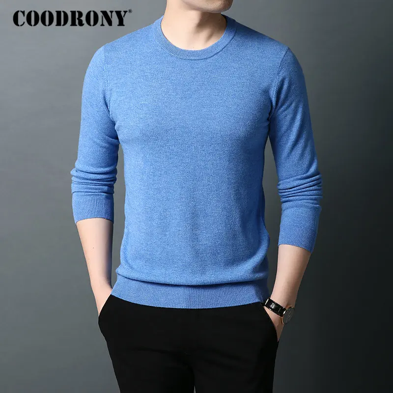 Небесно-голубой Бренд COODRONY, мужской свитер из чистой мериносовой шерсти, мужские свитера, Осень-зима, толстый теплый кашемировый пуловер, Мужской пуловер с круглым вырезом 93015 - Цвет: Небесно-голубой