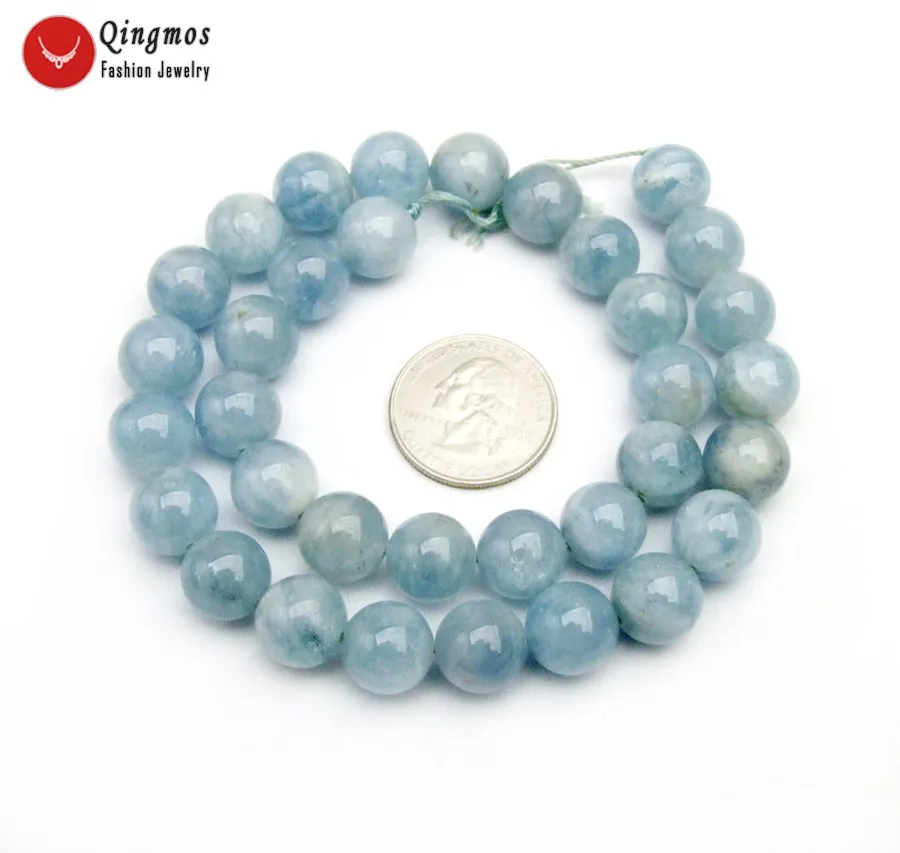 Круглые бусины Qingmos из натурального голубого аквамарина 12 мм свободные для