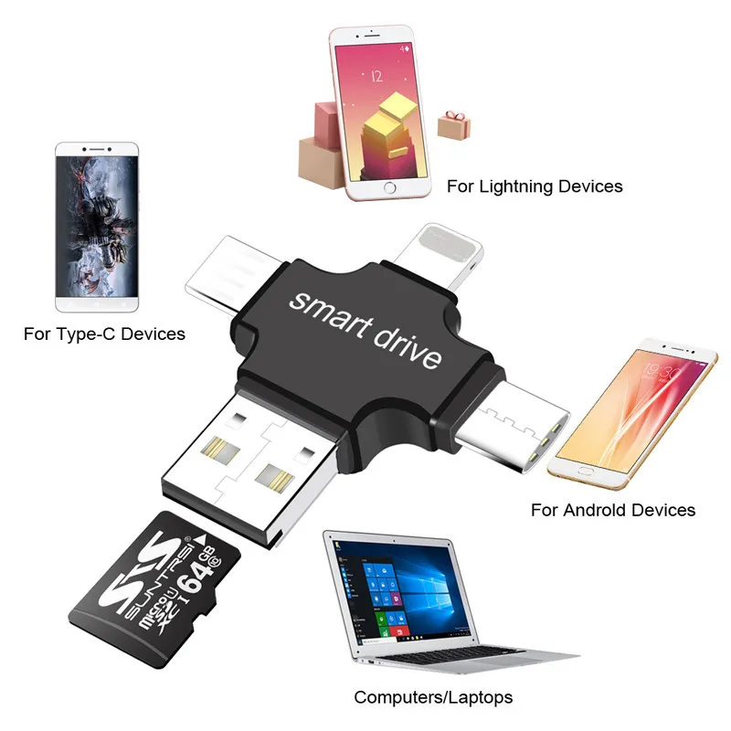 3 в 1 USB2.0 картридер OTG Флешка 16 ГБ 32 все одном Card Reader для Тип C