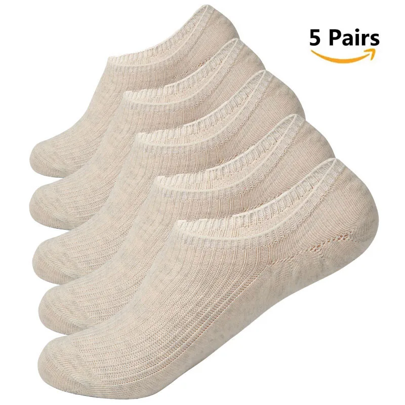 5 Pairs Beige Женские одноцветные цветной носок тапочки летние новые милые однотонные невидимые Нескользящие низкие носки повседневные хлопковые дышащие носки-башмачки - Цвет: 5 Pairs Beige
