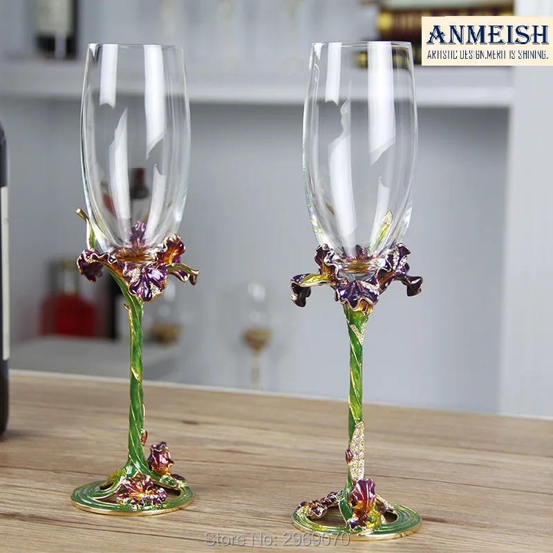 Роскошные Вина Стекло Hand Made эмали золотой Ирис художественный Дизайн-Хрусталь 220